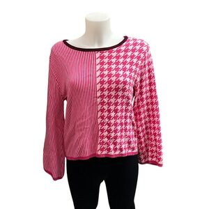 Anthropologie Dolan Pink Sierra Crewneck Flare Sleeve Sweater Mixed Print‎ sz S
